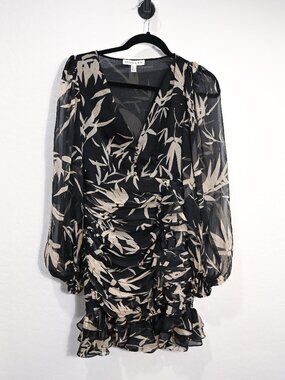 Shona Joy Size 2 Monterey Ruched Dress in Black and Tan